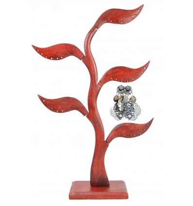 Gioielli albero 5-foglia in legno massello colore rosso