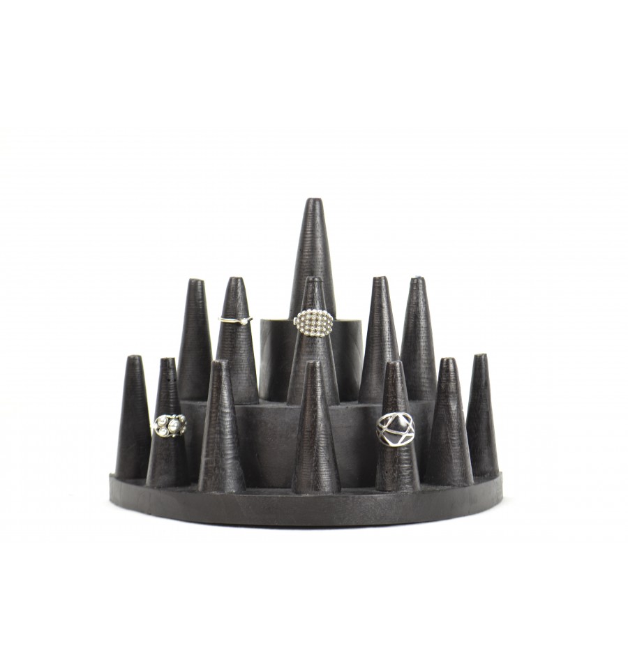 Dark Brown Wooden Finger Ring Cones Holder Stand Jewelry Display for 6 Rings 