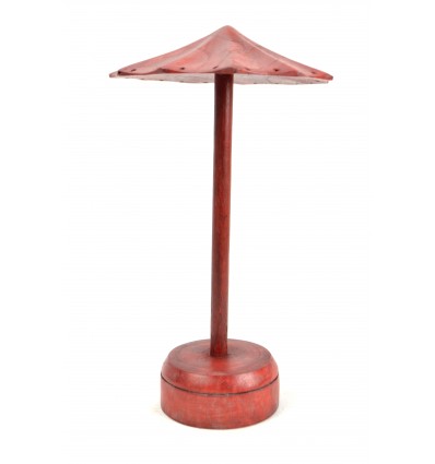 Présentoir à boucles d'oreilles forme parasol  en bois massif teinte rouge H26cm