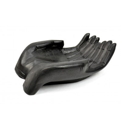 Large Trinket Shape Wooden Hands Stained Ebony Black