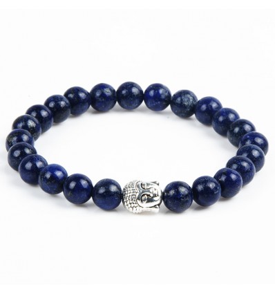 Bracelet Lapis Lazuli natural + pearl Buddha. Free shipping.