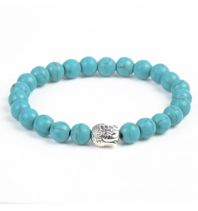 Bracelet Turquoise natural + pearl Buddha. Free shipping. 