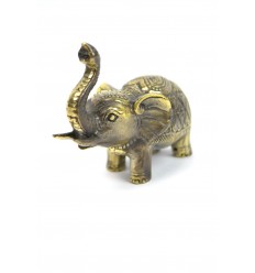 Figurine elephant trunk in the air, a lucky number in bronze.