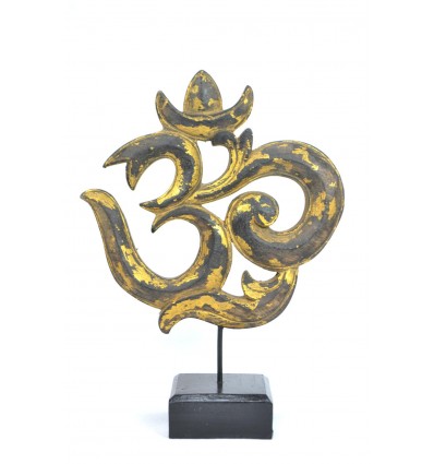 Statua simbolo Ôm (Aum) in legno intagliato. Decorazione indiana.