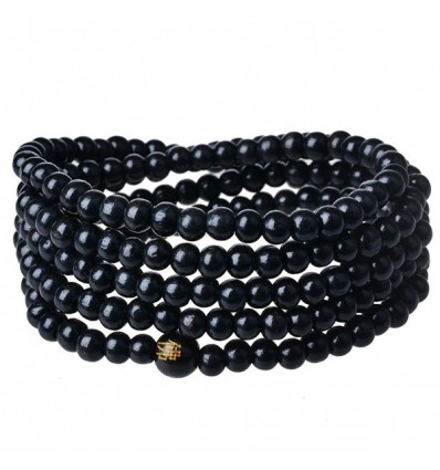 Bracelet Tibétain, Mala en perles de bois noir. 