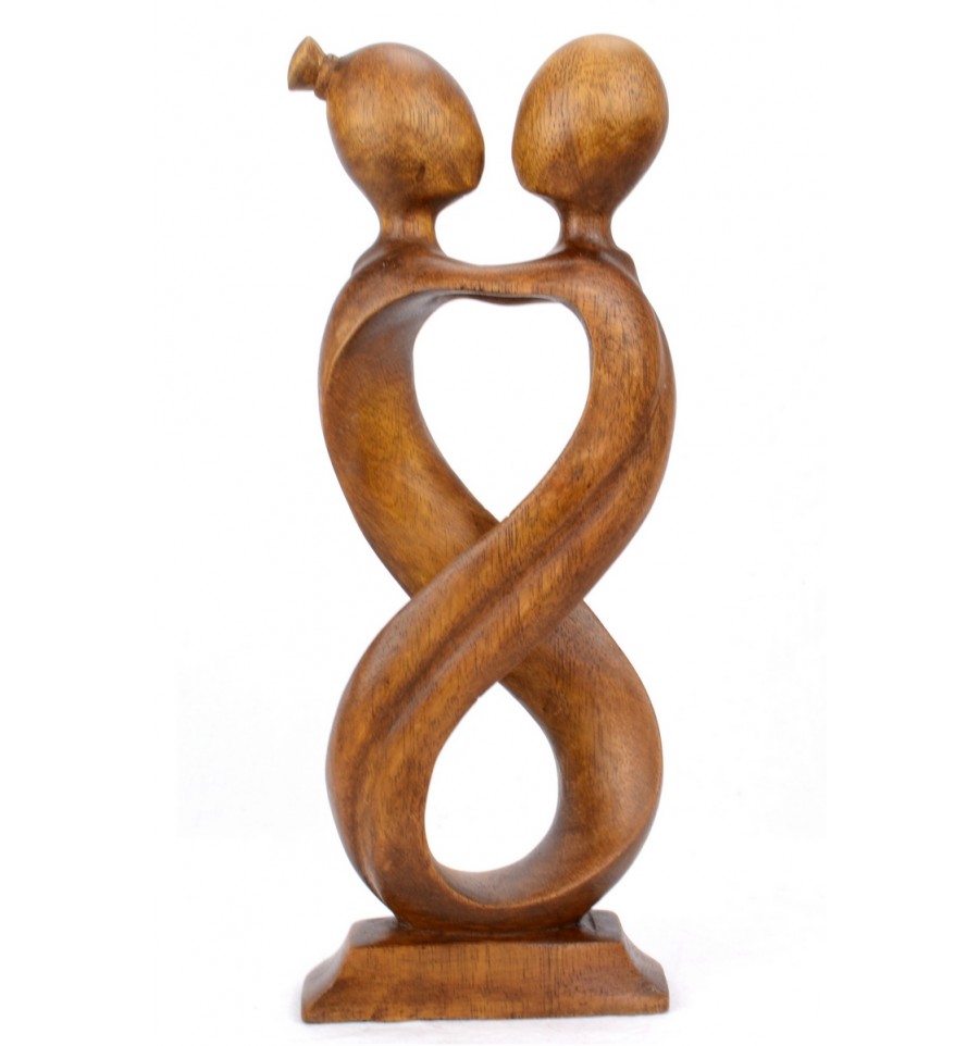 Statue couple Amour Infini en bois de suar massif 