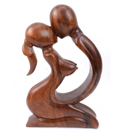 Statuette abstraite couple amoureux sensuel en bois. Cadeau original.