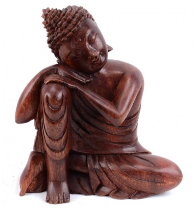 Statuetta in legno del Buddha pensante. Importazione di decorazioni asiatiche.