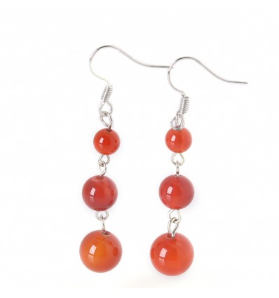 Earrings hanging 3 balls of Red Agate - free Shipping !!!