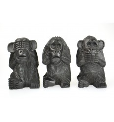 Le 3 scimmie sagge XL. Statue in legno massello nero H20cm