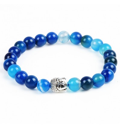 Bracelet en Agate bleue + perle Bouddha. Livraison gratuite.