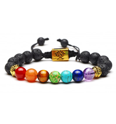 7 chakra and lava stone bracelet - Tree of Life symbol. Free shipping!!