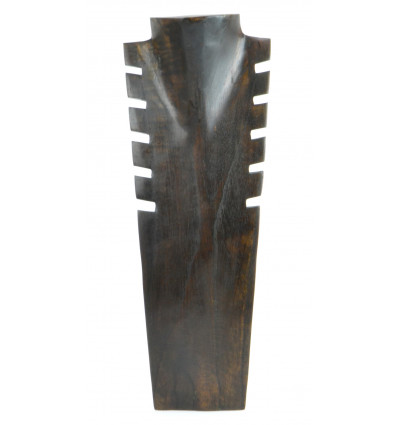 Buste présentoir à colliers cranté en bois massif couleur chocolat H40cm
