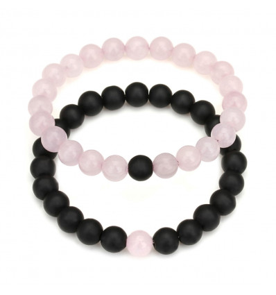 Bracelets of distance / lovers - black Agate and rose Quartz - free Delivery !!!