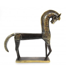 Statue cheval grec bronze artisanal, style étrusque. Achat pas cher.