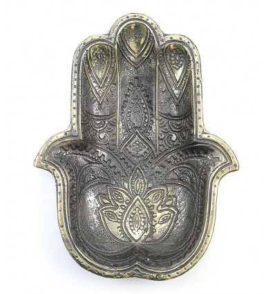 Altopiano di mano di fatma bronzo, tasca vuota, deco berbero orientale.