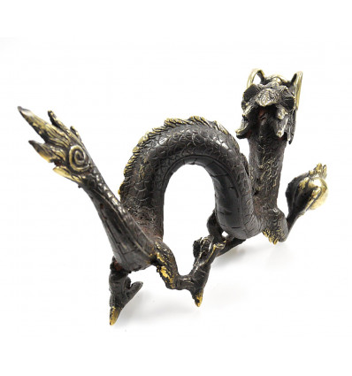 Statua del drago asiatico in bronzo fatto a mano. Raro oggetto da  collezione.