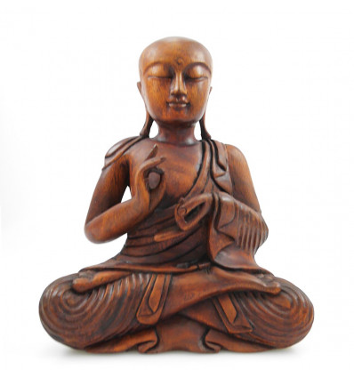 Statua in legno del monaco buddista Shaolin, intaglio artigianale asiatico.