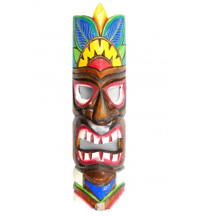 Masque tiki en bois coloré. Décoration Hawaï maori, vente en ligne. 