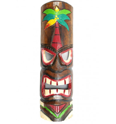 Masque tiki en bois coloré cocotier. Déco Hawai Maori achat pas cher.