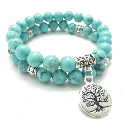 Natural Howlite Turquoise Anchor Stone Bracelet, Tree of Life.