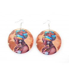 Earrings, large model - Beautiful woman with turban wax colorful african