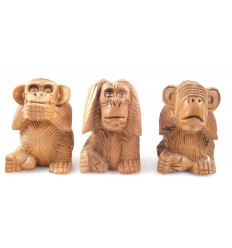 Statues en bois massif H20cm Les 3 singes de la sagesse XL 