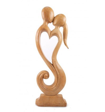 Large statue of a couple entwined heart h50cm wood patina white