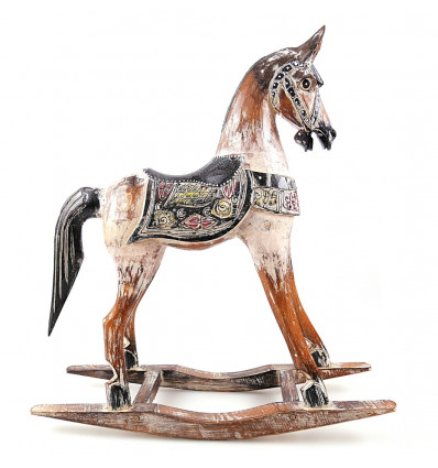 Cavallo a dondolo in legno, acquisto statua retrò vintage nostalgico.