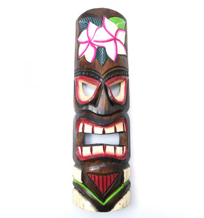 Tiki mask h30cm wooden Flower motif. Decoration Tahiti