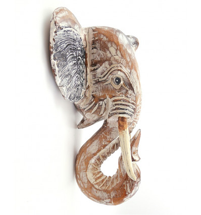 Testa di elefante in legno parete, l'acquisto di un trofeo di caccia sul muro.