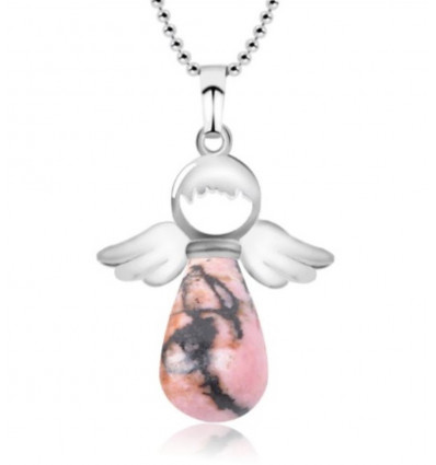 "My Guardian Angel" Necklace in Genuine Rhodonite