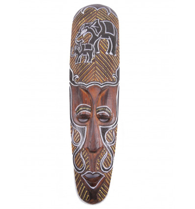 Masque africain en bois motif Elephants. Déco africaine.