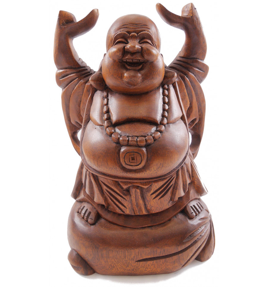 HAPPY BUDDHA MASK QUALITY TIMBER FENG-SHUI HAND CARVED WALL DECOR 