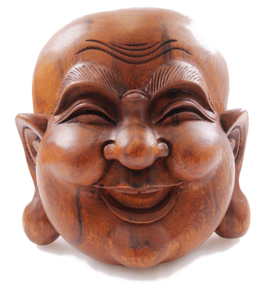 buy mask of the chinese Buddha laughing in solid wood carved by hand ...
