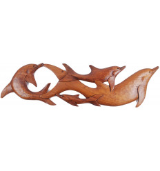 Decor, wall mounted dolphin wooden, made by hand in Bali.