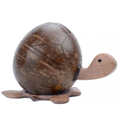 Turtle piggy bank in coconut and wood. Handcrafted Bali.