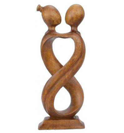 Statue abstract couple Love Infinity h20cm solid wood tint brown
