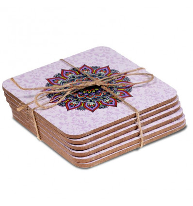 Purple Mandala pattern coasters. Set of 6 saucers.