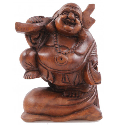 Statua Buddha Viaggiatore Cinese H20cm Legno Esotico Intagliato