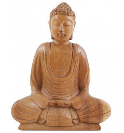 Statuette Bouddha Méditation en bois brut massif.