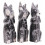 3 statuettes chats noirs et blancs en bois massif "secret du bonheur" 