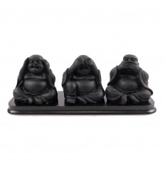 Statuette 3 Bouddhas de la sagesse noir mat, moderne et tendance.