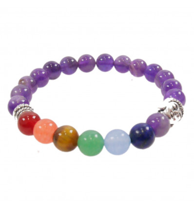 7 chakra bracelet in Amethyst and 7 fine stones.