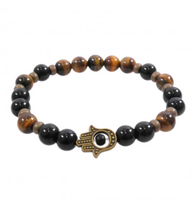 Bracciale Hamsa in Onice naturale e Occhio di Tigre