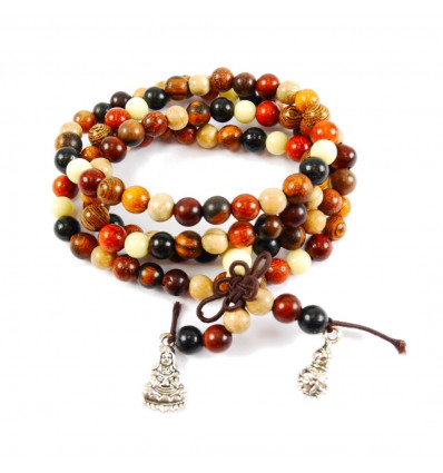Bracelet Bouddhiste mala tibétain perles bois noeud sans fin naturel