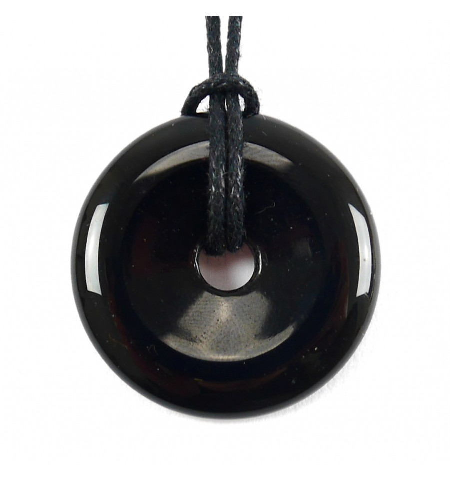 Natural stone jewelry Silver Obsidian donut pendant lithotherapy, gift idea