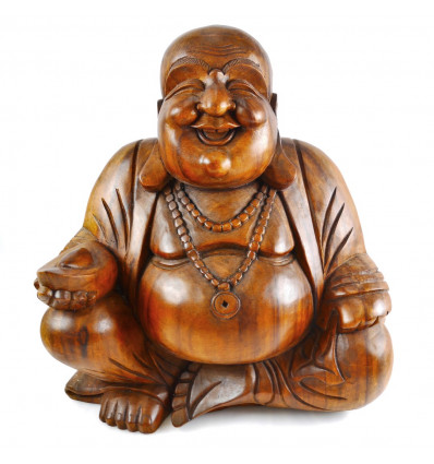 Carved Wooden Chinese Buddha Statue H30cm