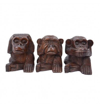 Deco le 3 scimmie della saggezza, statue di legno segrete della felicità.