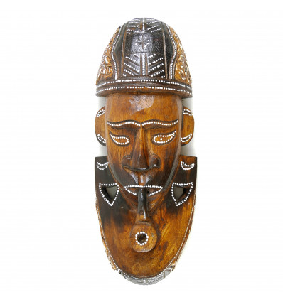 Masque Africain en bois H30cm style fumeur de pipe.